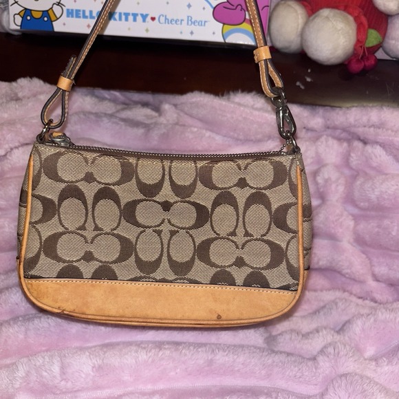 Vintage Coach  Signature Demi Mini Bag Tan Canvas Leather Y2K Shoulder Bag Brown - Picture 2 of 4